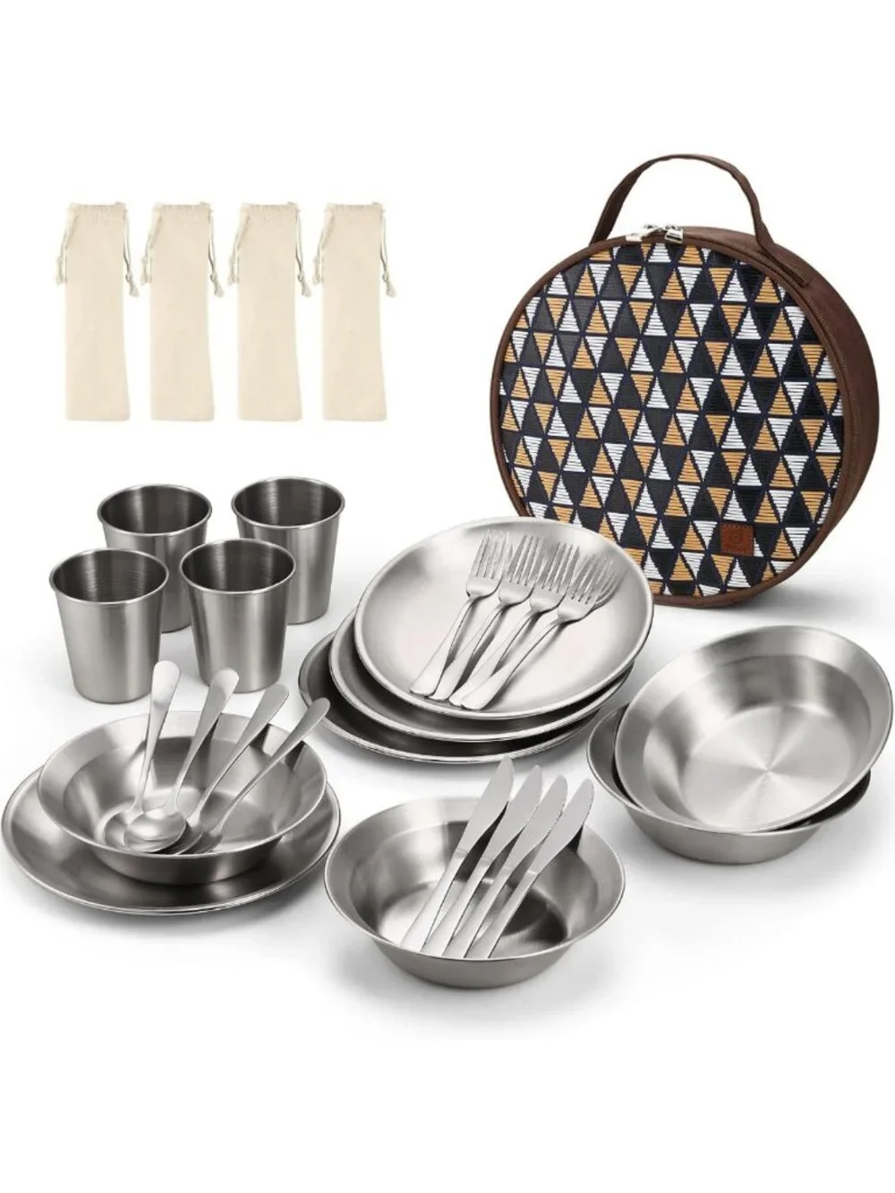 Stainless Steel Camping Mess Kit - Lightweight, Portable Outdoor Cookware Set